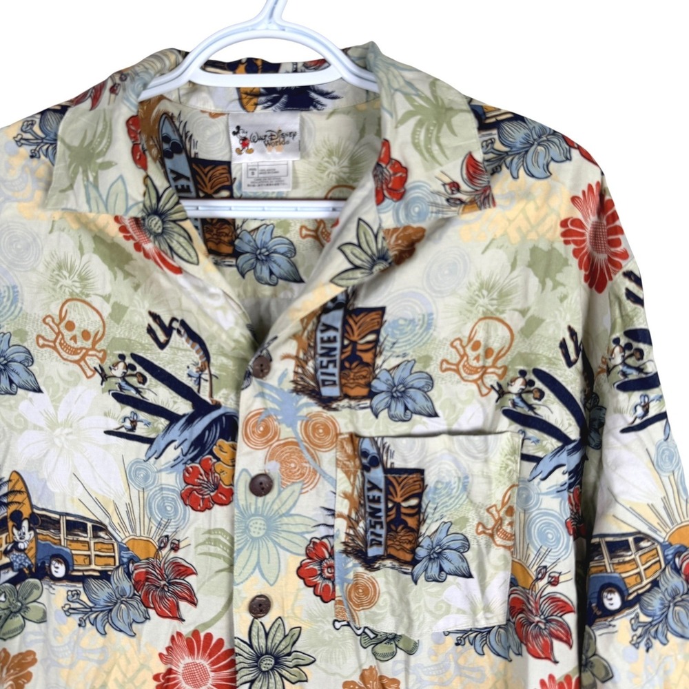 Vintage Walt Disney World Shirt Mens S Mickey Mouse Tiki Surf Skull Rayon